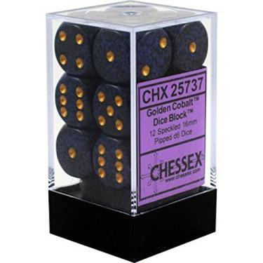 Imagem de Chessex Manufacturing 25737 Golden Cobalt Speckled - 6 lados 16 mm conjunto de 12 dados