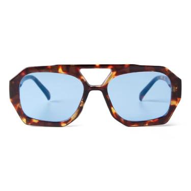 Imagem de SDINM Óculos de sol aviador azul moderno para mulheres e homens designer hexágono quadrado armação grossa óculos de sol cortinas de tartaruga, S1 carapaça de tartaruga lente azul, Large