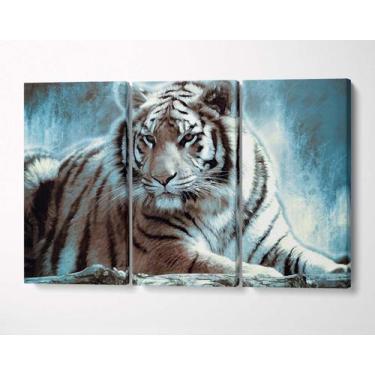 Imagem de 3 Quadros em Tecido Canvas Tigre Siberiano Branco Animal - LindaCasaPr