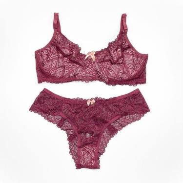 Imagem de Conjunto de Sutiã Sem Bojo  com Aro e Calcinha Renda Sexy Transparente