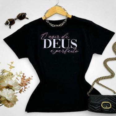 Imagem de Blusa Feminina Básica Evangélica Com Frase Cristã - Femelina, Preto, M