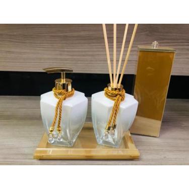 Imagem de Kit Banheiro Dourado Aromatizador Porta Sabonete Luxo Casa - Ateliê Cr