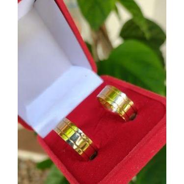 Imagem de Aliança Retas Ouro 18 kilates Par 10,20 Gramas Com Risco 8 mm - Alianç