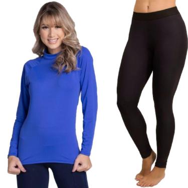 Imagem de Conjunto Blusa + Calça Térmica Proteção UV Poliamida Serra e Mar Academia Fitness Feminina-Feminino