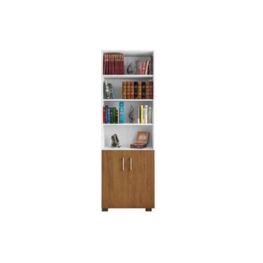 Imagem de Estante De Madeira Branco Sala 5 Prateleiras Portas Freijó - Móveis Le