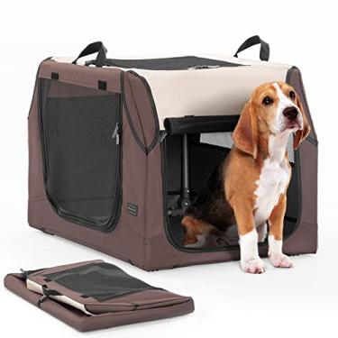 Imagem de Petsfit Canil para Cães de 30 Polegadas Ao Ar Livre, Capa de Tecido Ajustável por Tubo de Ferro Em Espiral, Design de 3 Portas À Prova de Mastigação, Caixa de Cachorro Dobrável Portátil Marrom