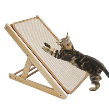 Imagem de MUYG Rampa de sisal para arranhadores de gato, almofada vertical inclinada de madeira natural para gatos com tábua de arranhar de sisal, durável, altura ajustável, almofadas para arranhar animais de