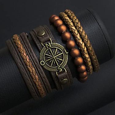 Imagem de Pulseiras Masculinas Kit C/04 BÚSSOLA MARROM + 2 Colares Espada Top de Linha (15cm)