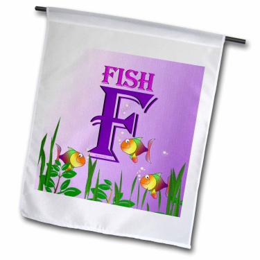 Imagem de 3dRose fl_52983_1 Arte decorativa de alfabeto animal para crianças F é para bandeira de jardim peixe colorido no mar, 30 x 45 cm