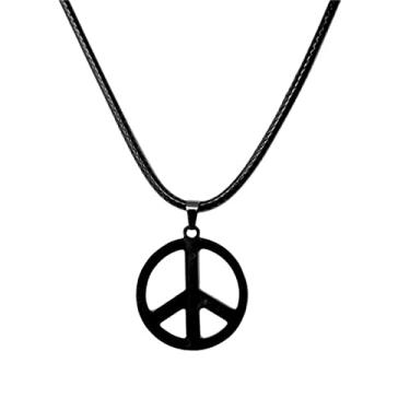 Imagem de COLORFUL BLING Colar com pingente hippie com símbolo de amor e paz ajustável feito à mão, corrente de corda vintage, joia de trama de resina, Resina