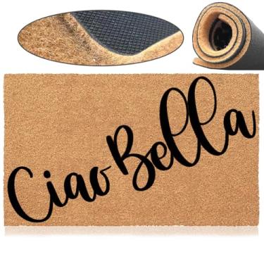 Imagem de Jec&Smis Tapete de boas-vindas Ciao Bella Capacho engraçado para entrada de casa, capachos externos de fibra de coco para entrada antiderrapante de PVC 45,7 cm x 76,2 cm
