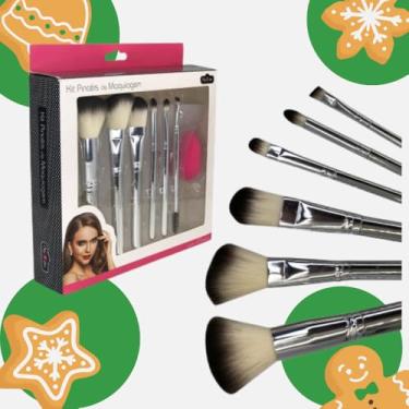 Imagem de Kit de Pincéis de Maquiagem, Conjunto de 6 Pincéis + 1 Esponja PROFISSIONAL
