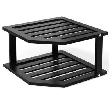 Imagem de VERTORGAN Prateleira de canto de bambu, organizador de placas de 2 camadas para armário e bancada, prato de despensa e suporte de especiarias para cozinha (preto)