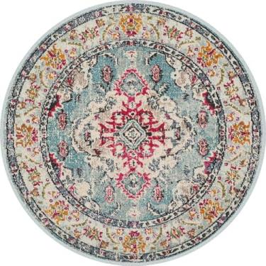Imagem de Tapete redondo para área interna, vintage, corredor, redondo, estampa floral, antiderrapante, com suporte de borracha para sala de estar, sala de jantar, quarto, entrada (flor 11,6 cm redondo)