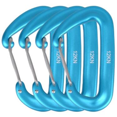 Imagem de Mosquetão Azarxis 12KN com arame de alumínio, fivela, anel D, trava resistente leve de 2646 libras para rede para escalada, acampamento, caminhada, primavera, Link, Portátil, Blue - 4 Pack, Free Size