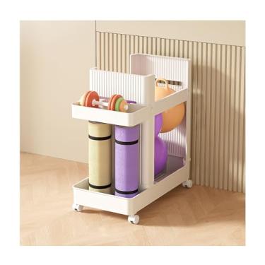 Imagem de Home Gym Storage，Yoga Mat Storage Rack, Workout Equipment Organizer with Wheels ，for Yoga Mats,Resistance Bands， Foam Roller, Dumbbells，(White)