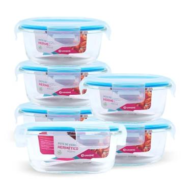 Imagem de Kit 6 Potes de Vidro Redondo com Tampa Hermética 400ml (Azul)