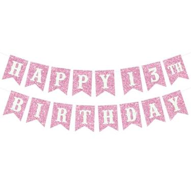 Imagem de LOVELY BITON Banner de feliz aniversário de 13 anos, decorações suspensas oficialmente para adolescentes de 13 anos, decorações de festa de 13 anos brilhantes presentes de pano de fundo