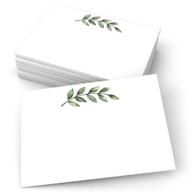 Imagem de 321Done Cartões de notas em branco, 12 x 17 cm branco - Feito nos EUA, cartolina grossa, pesada, bonita, design simples de folhas verdes, sem envelopes - Pacote com 50