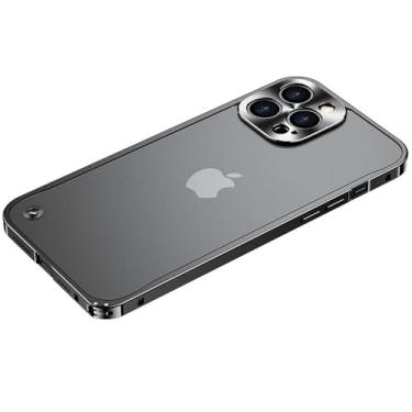 Imagem de Capa Armor Metal Frame Matte para iPhone 13 14 15 16 Pro Max 12 Mini 14 Plus 15Pro 14Pro IPone 16Pro Capa Traseira, Preta, Para iPhone 15Pro Max