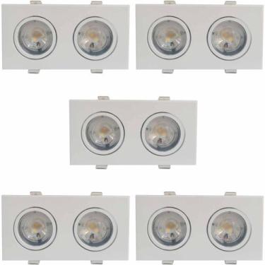 Imagem de KIT 5 SPOT LED DUPLO DIRECIONAVEL EMBUTIR 10W 3000k BRANCO QUENTE GALA