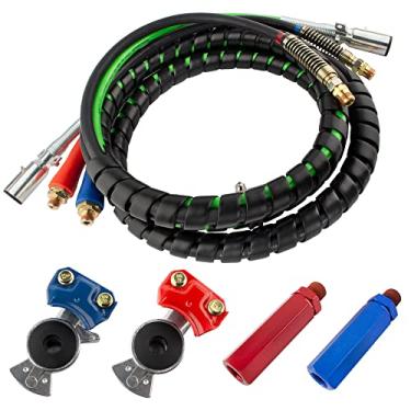 Imagem de BOXI 3 em 1 15 Ft Wrap Heavy Duty 7 Way Truck Tractor Trailer Rig Cabo Elétrico ABS & Air Line Mangueira Montagem com Alumínio Emergência Universal Glad Hands Anodizado Alça Glad 30-2171 451098