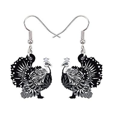 Imagem de BONSNY Brincos de galinha de desenho animado de ação de graças de acrílico pingente de peru joias para mulheres crianças pingentes presentes, Plástico, Sem Pedra Preciosa