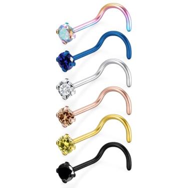 Imagem de Qiwnswoy Anéis de nariz de titânio de aço inoxidável 18G, 20G, 22G, para mulheres, em forma de L, sem piercing de nariz, joia para mulheres e homens, prata, ouro, preto, Metal Cristal, Zircônia cúbica