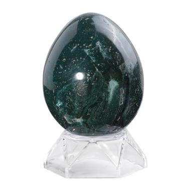 Imagem de Nupuyai Estátua de ovo jaspe oceano de 6 a 7,5 cm com suporte de acrílico, estatueta de bola de pedra de cristal esculpida polida para decoração de escritório em casa