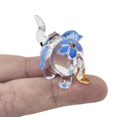 Imagem de ChangThai Design Estatueta pequena de elefante florido azul claro de 3,5 cm - Miniatura de vidro soprado à mão, elefantes, animais selvagens, animais tropicais, bonequinhos decorativos de cristal,