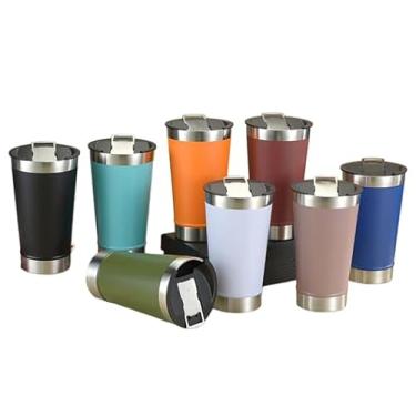 Imagem de Copo Térmico de Aço Inoxidável Parede Dupla Isolante Térmico Para Manter a Bebida Quente e Gelada Com Abridor e Tampa 500ml PREMIUM (Azul Marinho)