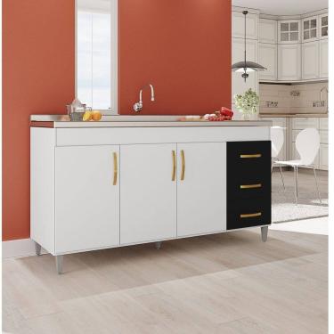 Imagem de Balcão Gabinete de Pia sem Tampo Luana 158cm X 80cm X 51cm Branco/Preto