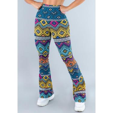 Imagem de Calça Feminina Flare Estampada Pantalona Cintura Alta Mvb Modas-Feminino