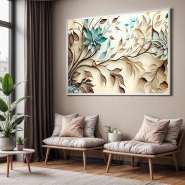 Imagem de Quadro com Moldura Sala Quarto 90x60 Planta Floral Bege Marrom Verde Decorativo Horizontal Grande Hall