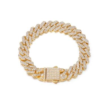 Imagem de Yunhazit Corrente cubana masculina Ice Out Miami Cubana Banhado a Prata/Ouro Zircônia Cúbica Bling Corrente Hip Hop para Mulheres, 20 inch, Zinco, Zircão