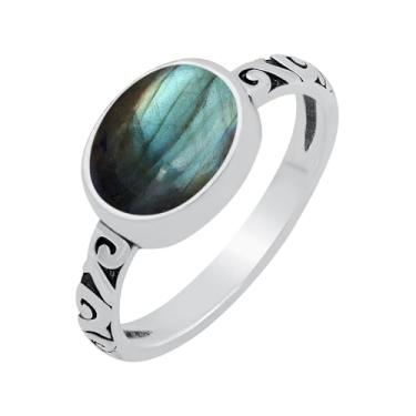 Imagem de Anéis de pedra preciosa natural de labradorita/pedra da lua/ametista/turquesa/lápis-lazúli oval para mulheres – Anel de pedra do mês de nascimento feito à mão com sobreposição de prata 925 joia