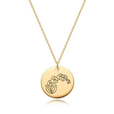 Imagem de MYEARS Colares femininos de moedas de ouro para o mês de nascimento, buquê de flor, pingente de medalha redonda gravado, floral, banhado a ouro 14 K, combinando, joias personalizadas, aniversário