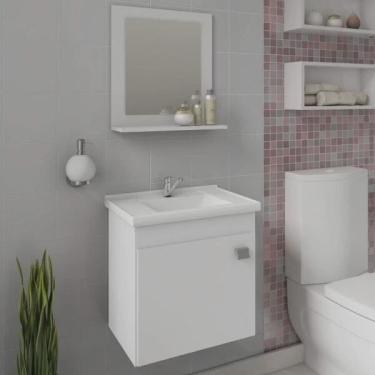 Imagem de Gabinete Para Banheiro com Cuba e Espelheira 1 Porta 1 Prateleira Íris mgm Móveis Branco