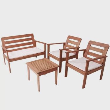 Imagem de Conjunto para Jardim com 1 Sofá 2 Poltronas 1 Mesa de Centro Madeira Maciça Cairo