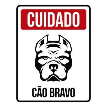 Imagem de Kit 5 Placas Cuidado Cão Bravo Vermelha 36X46
