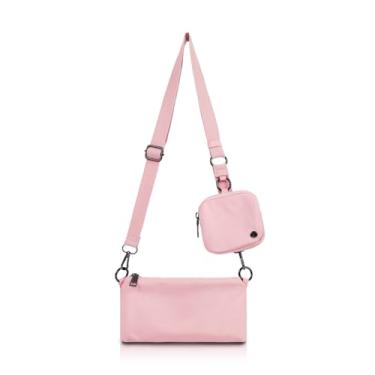 Imagem de LIERWOI Bolsas transversais modernas para mulheres, bolsa de ombro leve de nylon, à prova d'água, bolsa pequena para esportes de viagem, rosa