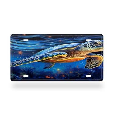 Imagem de Linda capa de matrícula de tartarugas marinhas - etiqueta artística de alumínio para carro, à prova de ferrugem, design exclusivo - 15 x 30 cm
