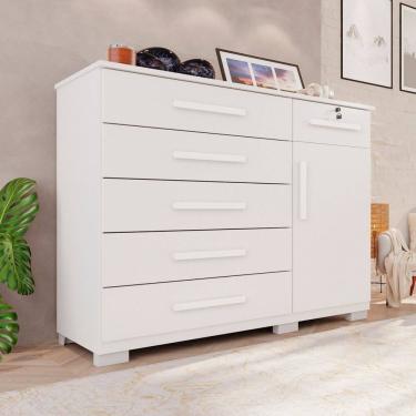 Imagem de Cômoda para Quarto 1 Portas 6 Gavetas Jade Expresso Móveis Branco