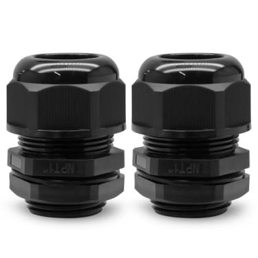 Imagem de Kyuionty 2 peças de glândulas de cabo de nylon NPT de 2,5 cm, conector de cabo de alívio de tensão preto IP68 à prova d'água caixa de junção protetores de fio ajustáveis para cabo de 18-25 mm de