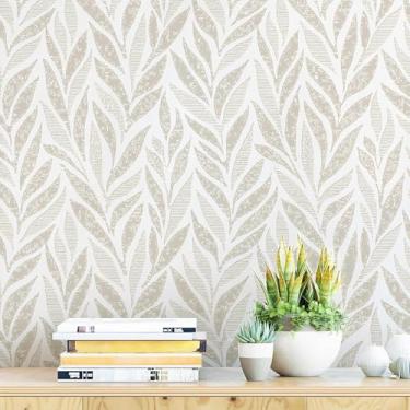 Imagem de Safiyya Papel de parede Boho Peel and Stick de 1,999 x 43,9 cm, papel de parede bege e branco, autoadesivo, papel de parede removível para banheiro, quarto, papel de contato para paredes rolo de vinil