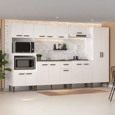 Imagem de Armário de Cozinha Zella com Balcao para Pia e Cooktop 15 Portas 1 Gaveta Branco - Pnr Móveis