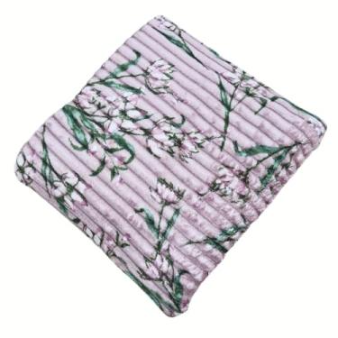 Imagem de Cobertor Manta Canelado Soft, Microfibra Estampado Floral, Casal 2,00m x 1,80m, Antialérgico (Flor Rosa)