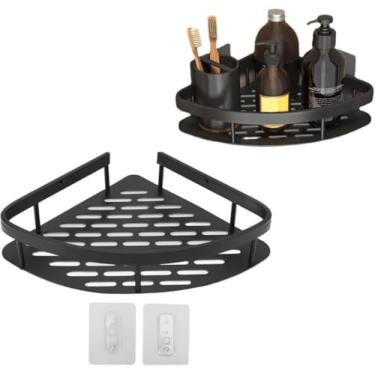 Imagem de Kit 2 Prateleira de Canto Suporte Autoadesivo Porta Shampoo Sabonete Box Banheiro Organizador com Drenagem Sem Furar Parede | Premium InoVibes (Preto)