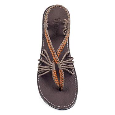 Imagem de Plaka Sandálias femininas com tiras planas concha | Sandálias Boho para mulheres | Sandálias de corda para caminhadas na praia, à beira da piscina e ocasiões elegantes, Laranja-cinza, 11