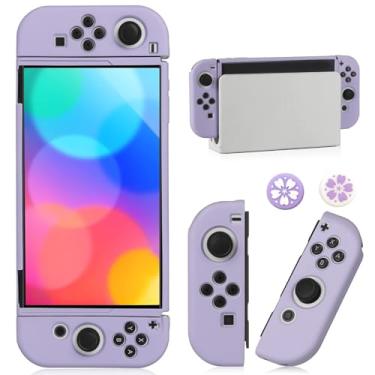 Imagem de Capa acoplável para Nintendo Switch OLED modelo 2021, capa protetora de TPU macio para console Switch OLED e controle Joy-con com 2 peças de aperto de polegar
